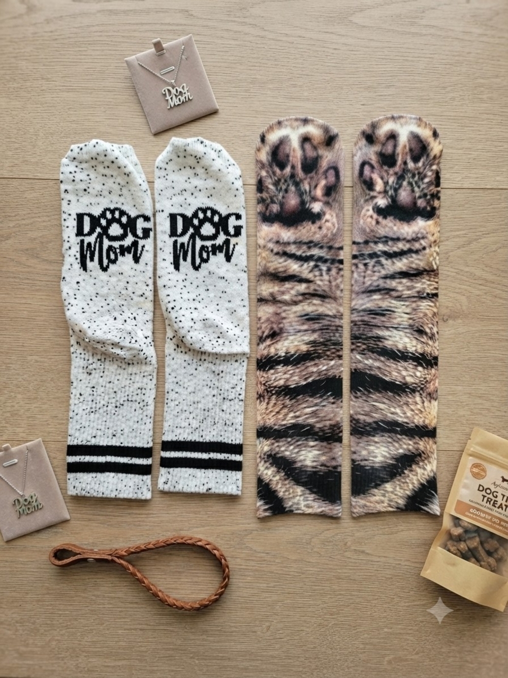 Dog Mom + Tiger Paw Print Socks Bundle Gift Set 🐾